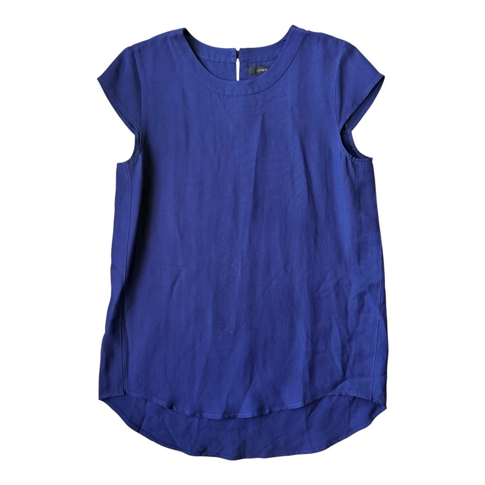 J.Crew Women's Navy Cap Sleeve‎ Tunic Blouse Keyhole Back Lyocell 4 Tall